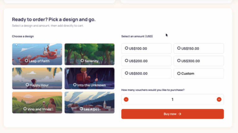 Choose your gift value, design and quantity