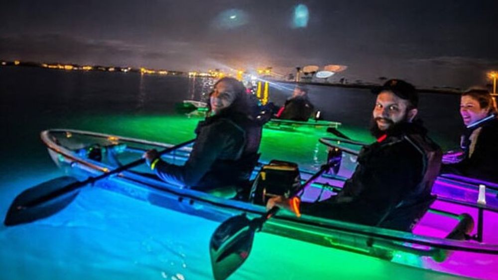 Date Night Neon Glow Clear Kayak or Clear Paddleboard & Champagne