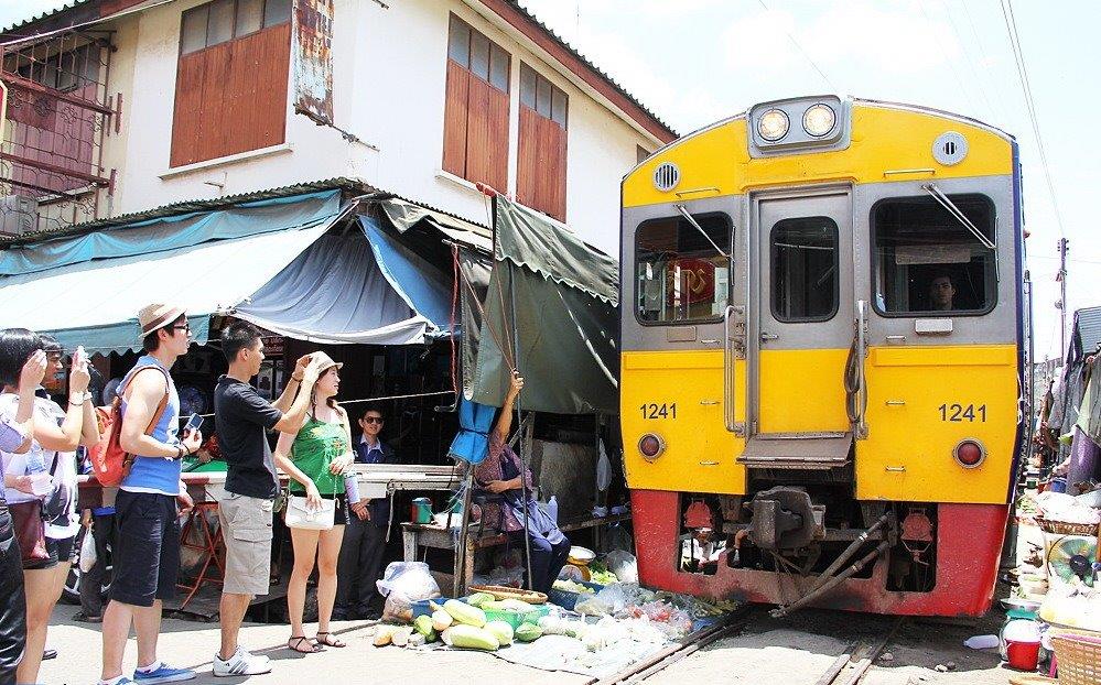Maeklong Market on the Train Tracks & Swimming Monkeys